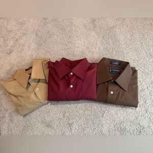 Lot Of 3 Stafford Men's Dress Shirt Set - Red, Tan, Brown